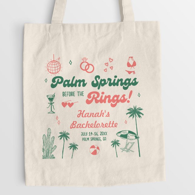 Retro Green and Pink Palm Spring Bachelorette Tote Bag (Creator Uploaded)