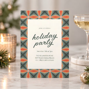 Retro Green and Red Geometric Star Holiday Party Invitation