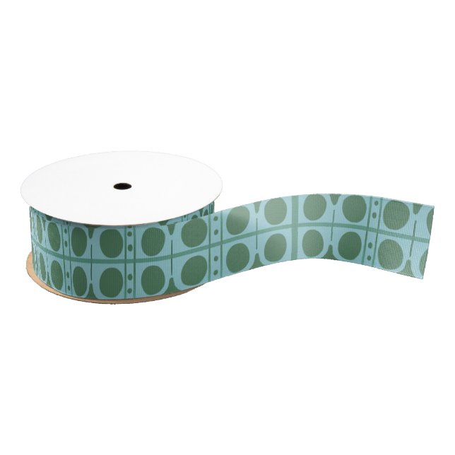 Retro Green and Teal Polka Dot  Grosgrain Ribbon (Spool)