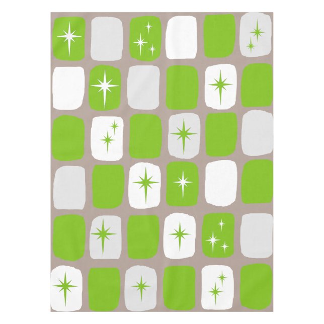 Retro Green and White Starbursts Tablecloth (Front)