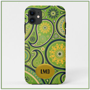 Retro Green and Yellow Paisley Design iPhone Case
