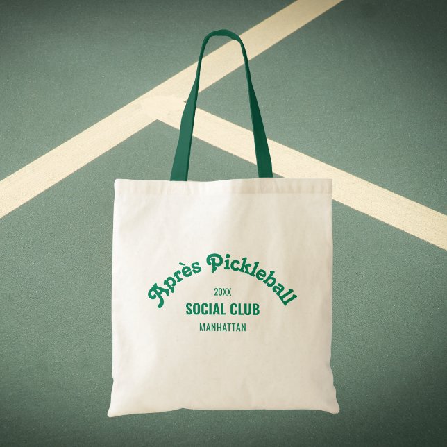 Retro Green Après Pickle Ball Social Club Tote Bag (Creator Uploaded)