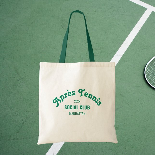 Retro Green Après Tennis Social Club Green Handle Tote Bag (Creator Uploaded)