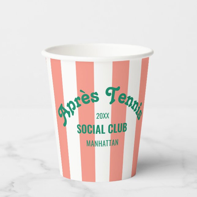 Retro Green Après Tennis Social Club Pink Stripe Paper Cups (Front)