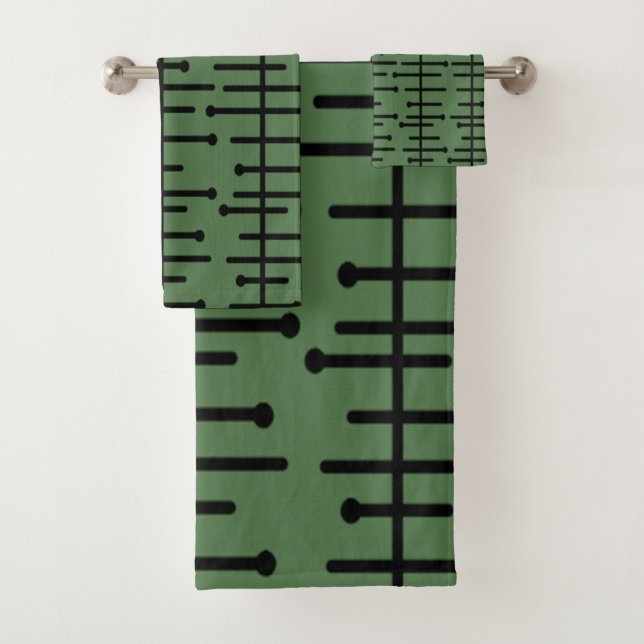 Retro Green Atomic Lines   Bath Towel Set (Insitu)