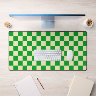 Retro Green Beige Checked Chequered  Desk Mat