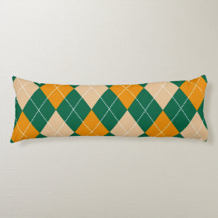 Retro Green Beige Mustard Argyle Diamond Pattern Body Cushion