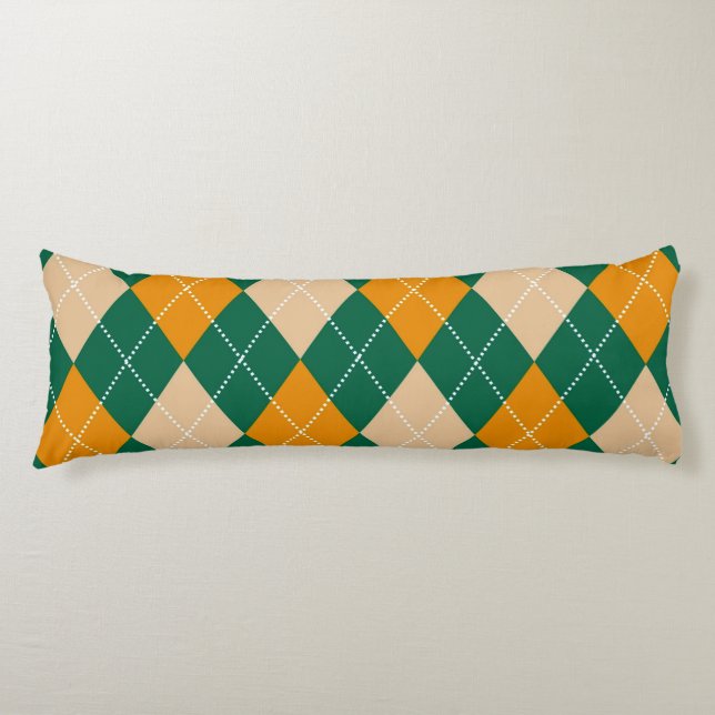 Retro Green Beige Mustard Argyle Diamond Pattern  Body Cushion (Front)