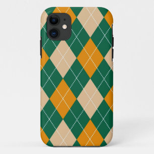 Retro Green Beige Mustard Argyle Diamond Pattern iPhone 11 Case