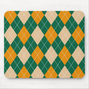 Retro Green Beige Mustard Argyle Diamond Pattern  Mouse Pad