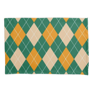 Retro Green Beige Mustard Argyle Diamond Pattern Pillowcase