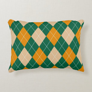 Retro Green Beige Mustard Argyle Pattern Decorative Cushion