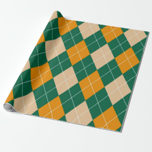 Retro Green Beige Mustard Argyle Pattern Wrapping Paper