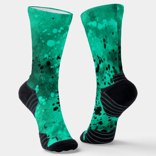 Retro Green & Black Paint Splatter  Socks (Angled)
