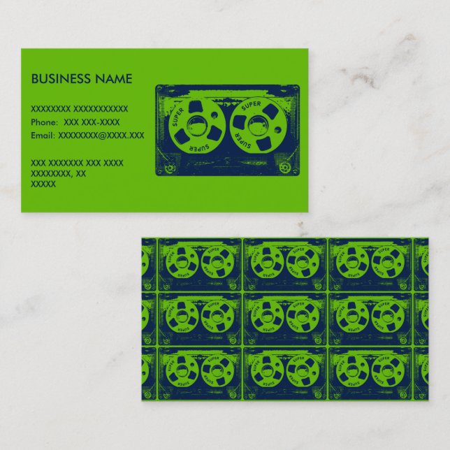 Retro Green & Blue Cassette Tape Business Card (Front/Back)