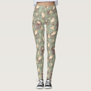 retro green brown orange beautiful butterfly leggings