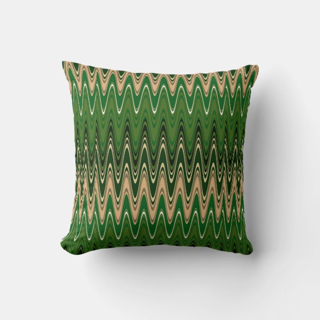 Retro Green & Brown Wave Pattern Cushion (Front)