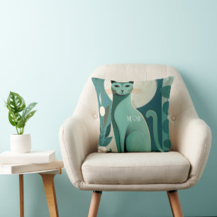 Retro Green Cat Print Cushion