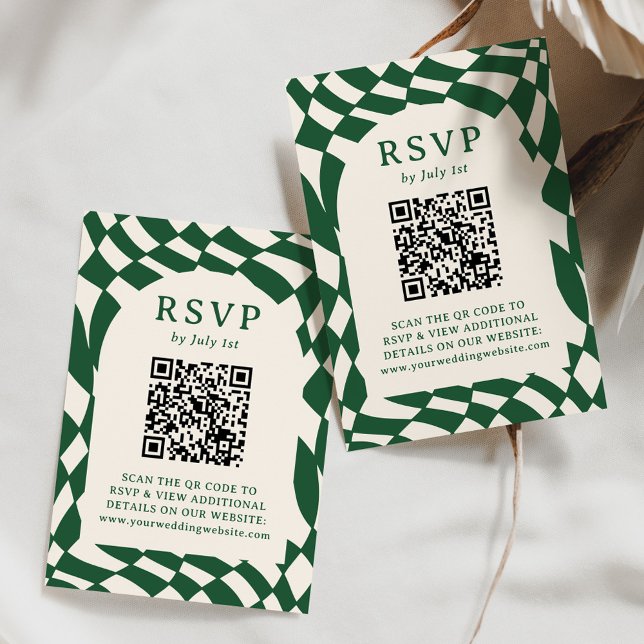 Retro Green Chequerboard QR Code Wedding RSVP Card (Creator Uploaded)