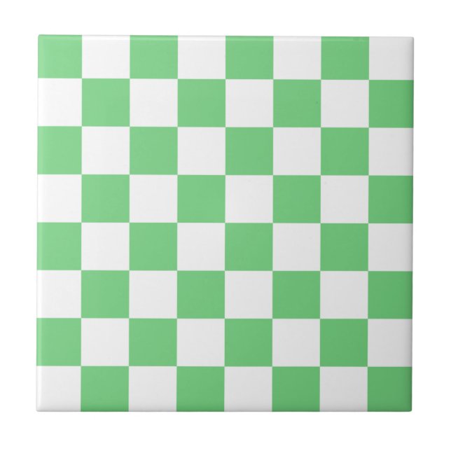 Retro Green Chequered Pattern Ceramic Tile (Front)