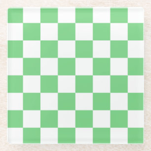 Retro Green Chessboard Chequerboard Tile Y2K Glass Coaster