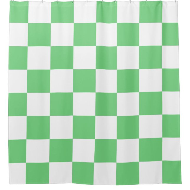 Retro Green Chessboard Chequerboard Tile Y2K  Shower Curtain (Front)
