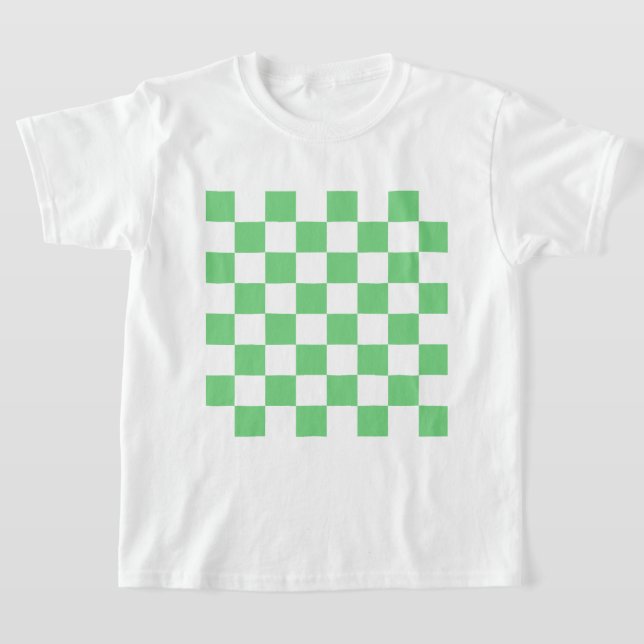Retro Green Chessboard Chequerboard Tile Y2K  T-Shirt (Laydown)