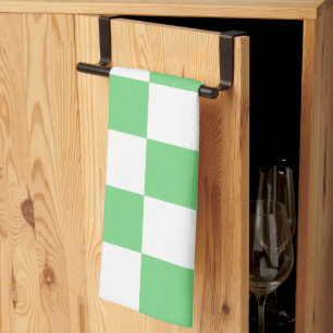 Retro Green Chessboard Chequerboard Tile Y2K  Tea Towel