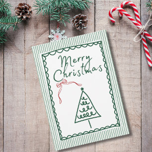 Retro green Christmas Tree & Family Photo Custom Card