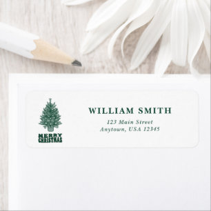 Retro Green Christmas Tree-Themed Return Address Label