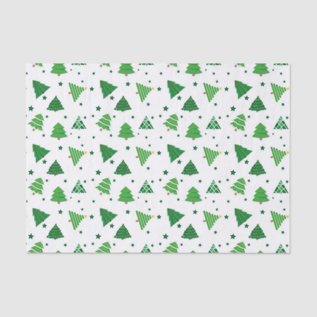 Retro Green Christmas Trees Tissue Paper (Front)
