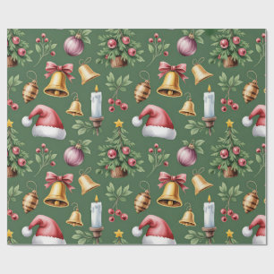 Retro Green Christmas Wrapping Paper