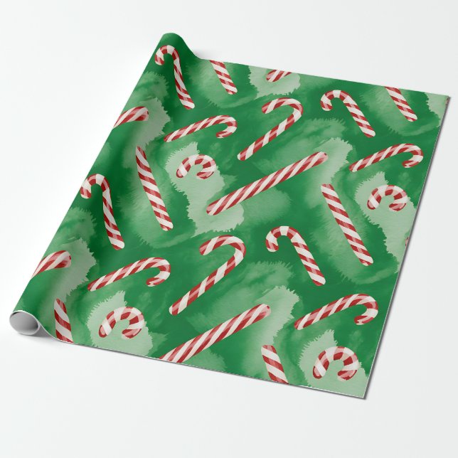 Retro Green Christmas Wrapping Paper (Unrolled)