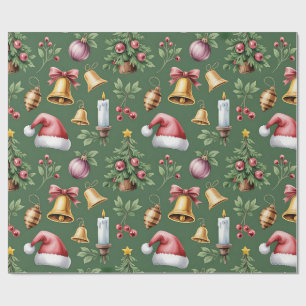 Retro Green Christmas Wrapping Paper