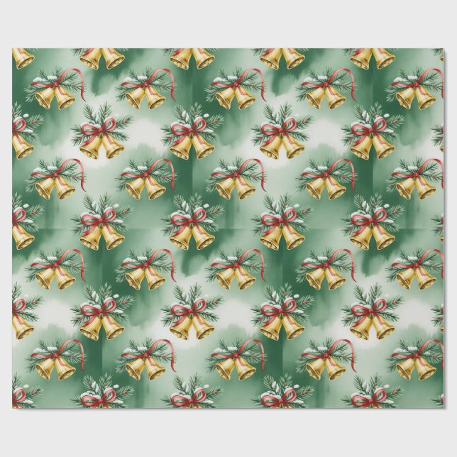 Retro Green Christmas Wrapping Paper (Flat)