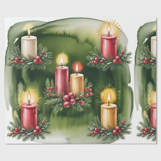 Retro Green Christmas Wrapping Paper (Flat)