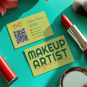 Retro Green Citrus Makeup Artist QR Code Business Card
