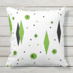 Retro Green Diamond & Starburst Outdoor Pillow<br><div class="desc">This customisable Retro Green Diamonds and Starbursts Outdoor Pillow is a new take on a vintage style. It features kitschy, black starbursts on green polka dots, surrounding geometric, green and black diamond shapes. Customise the background colour on this mid century modern product if you're feeling daring, or leave it white...</div>