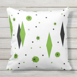 Retro Green Diamond & Starburst Outdoor Pillow