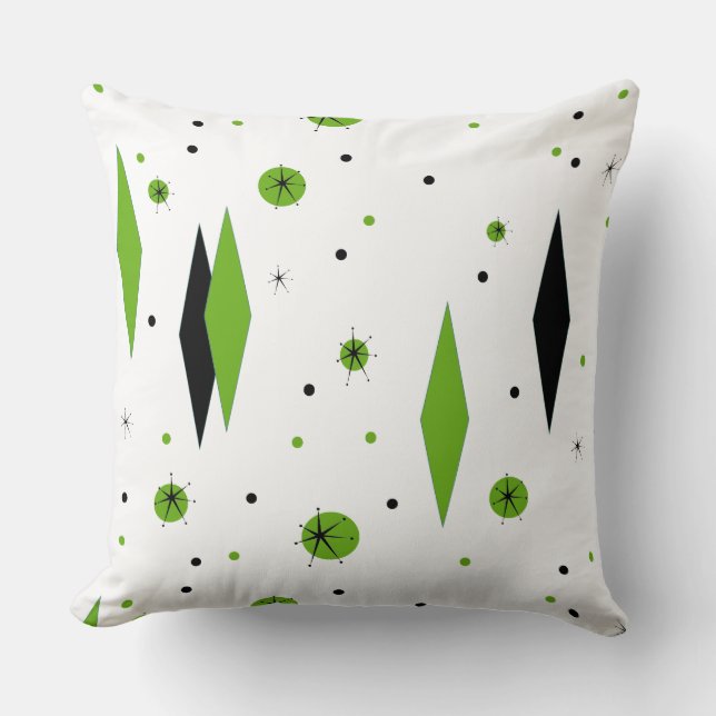 Retro Green Diamond & Starburst Throw Pillow (Front)