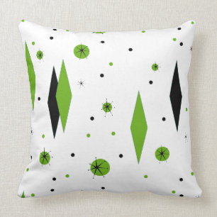Retro Green Diamond & Starburst Throw Pillow