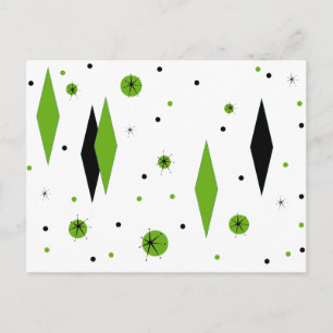Retro Green Diamonds and Starbursts Postcard