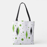 Retro Green Diamonds and Starbursts Tote Bag