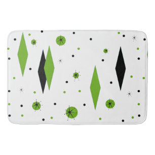 Retro Green Diamonds & Starbursts Bath Mat