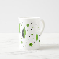 Retro Green Diamonds & Starbursts Bone China Mug