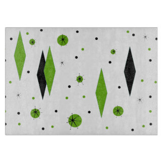 Retro Green Diamonds & Starbursts Cutting Board