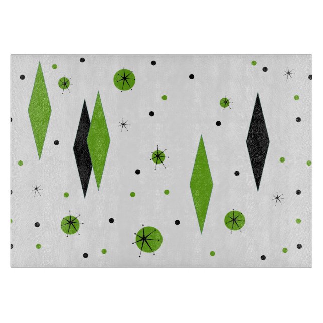 Retro Green Diamonds & Starbursts Cutting Board (Front)