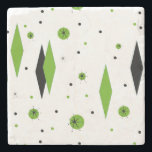 Retro Green Diamonds & Starbursts Mable Coaster<br><div class="desc">This customisable Retro Green Diamonds and Starbursts Marble Stone Coaster is a new take on a vintage style. It features kitschy, black starbursts on green polka dots, surrounding geometric, green and black diamond shapes. Customise the background colour on this mid century modern product if you're feeling daring, or leave it...</div>
