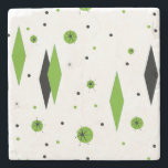 Retro Green Diamonds & Starbursts Mable Coaster<br><div class="desc">This customisable Retro Green Diamonds and Starbursts Marble Stone Coaster is a new take on a vintage style. It features kitschy, black starbursts on green polka dots, surrounding geometric, green and black diamond shapes. Customise the background colour on this mid century modern product if you're feeling daring, or leave it...</div>