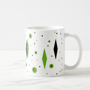 Retro Green Diamonds & Starbursts Mug